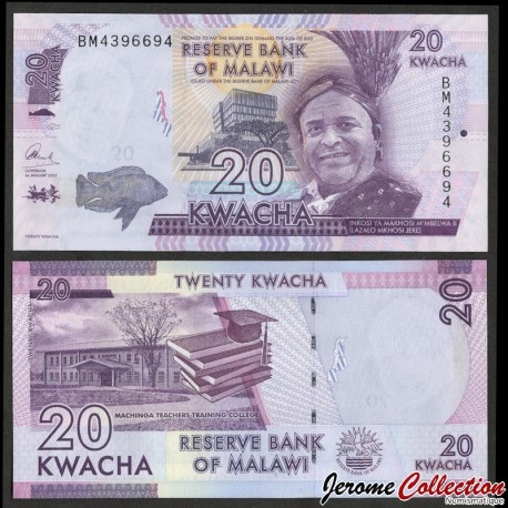 MALAWI - Billet de 20 Kwacha - Ecole Machinga - 2017 – P63d – JeromeCollection