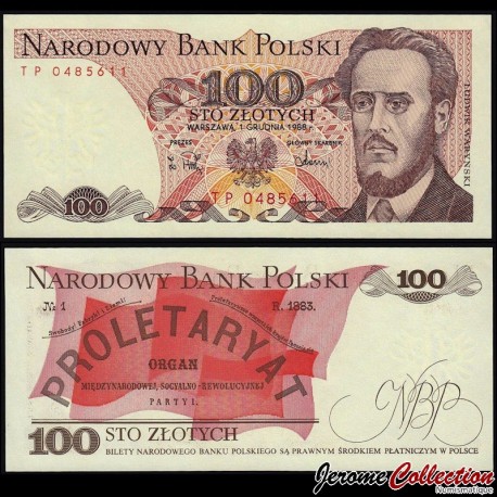 POLOGNE - Billet de 100 Złotych - Ludwik Warynski - 01.12.1988 – P143e2 – JeromeCollection