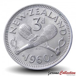 NOUVELLE-ZÉLANDE - PIECE de 3 Pence - Patu maoris sculptés - 1960 – Km25 – JeromeCollection