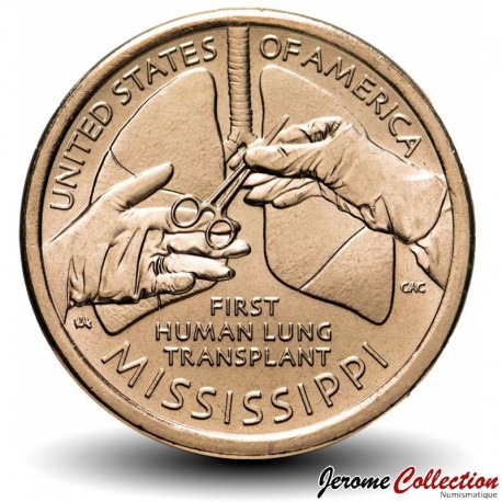 ETATS UNIS / USA - PIECE de 1 Dollar - Industrie et l’innovation - Mississippi - Transplantation pulmonaire - P - 2023