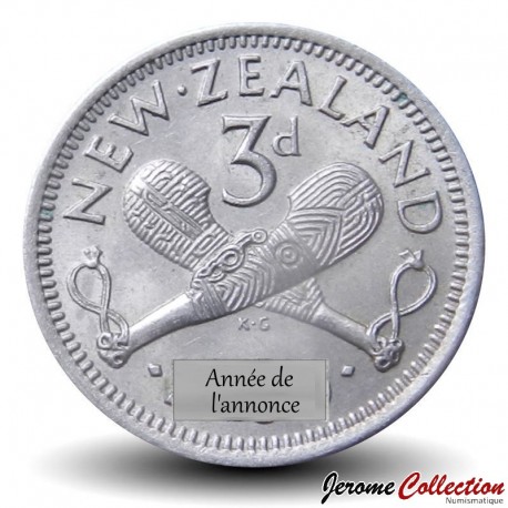 NOUVELLE-ZÉLANDE - PIECE de 3 Pence - Patu maoris sculptés / George VI - 1948 – Km15 – JeromeCollection