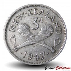 NOUVELLE-ZÉLANDE - PIECE de 3 Pence - Patu maoris sculptés / George VI - 1947