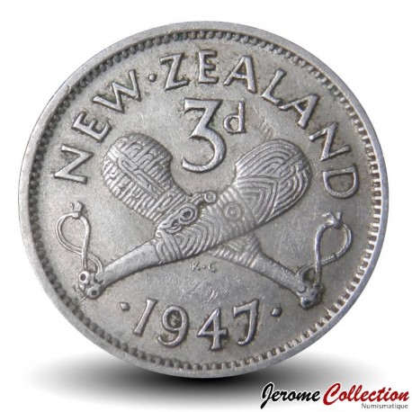 NOUVELLE-ZÉLANDE - PIECE de 3 Pence - Patu maoris sculptés / George VI - 1947 – Km7a – JeromeCollection