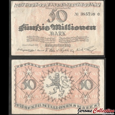 ALLEMAGNE - NOTGELD - Ville de Spire (District de Palatinat) - Billet de 50 Millionen Mark - 11-08-1923 – N 254215 –