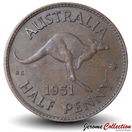 AUSTRALIE - PIECE de 1/2 Penny - Kangourou / George VI - sans "IND:IMP"PL - 1951 – Km42 – JeromeCollection