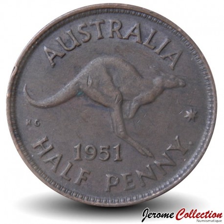 AUSTRALIE - PIECE de 1/2 Penny - Kangourou / George VI (● Perth Mint) sans "IND:IMP" - 1951 – Km42 – JeromeCollection