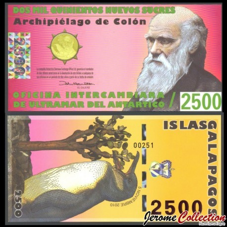 GALAPAGOS - Billet de 2500 Nouveaux Sucres - Darwin / Manchot des Galápagos - 5.11.2010 – N362710 – JeromeCollection