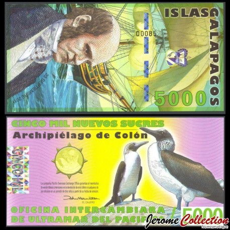 GALAPAGOS - Billet de 5000 Nouveaux Sucres - Darwin / Fou aux pieds bleus - 28.09.2011 – N362708 – JeromeCollection