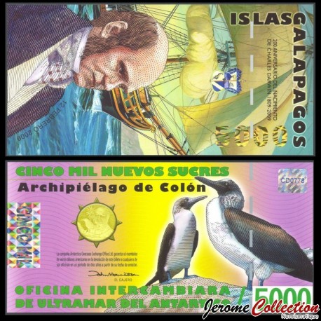 GALAPAGOS - Billet de 5000 Nouveaux Sucres - Darwin / Fou aux pieds bleus - 12.02.2009 – N362708 – JeromeCollection