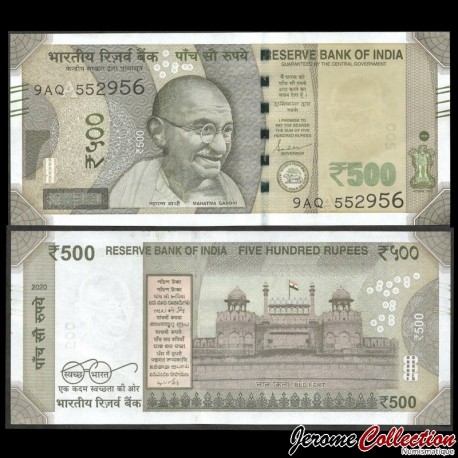 INDE - Billet de 500 Roupies - Lettre A - 2020 – P114eA – JeromeCollection