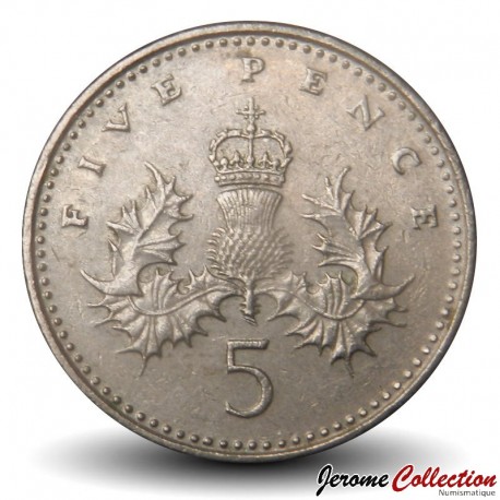 ROYAUME UNI - PIECE de 5 Pence - Elizabeth II (3e effigie) - Chardon couronné - 1990 – Km937b – JeromeCollection