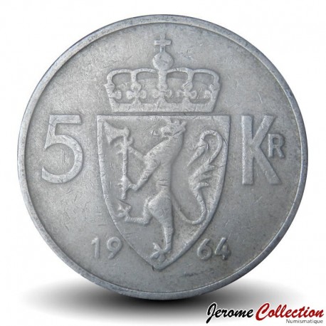 NORVEGE - PIECE de 5 Kroner - Olav V - 1964 – Km412 – JeromeCollection