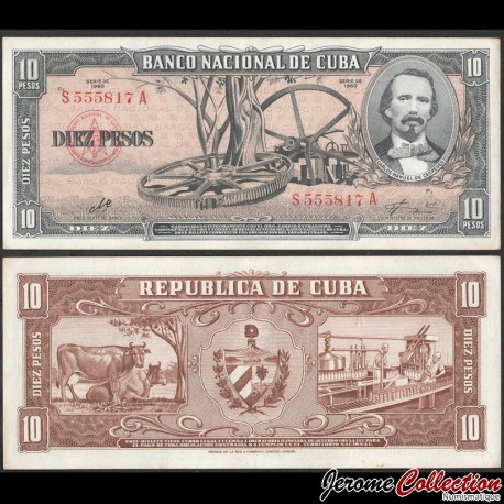 CUBA - Billet de 10 Pesos - Carlos Manuel de Céspedes (Signature Che Guevara) - 1960 – P88c – JeromeCollection