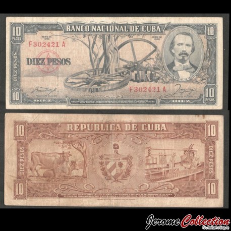 CUBA - Billet de 10 Pesos - Carlos Manuel de Céspedes - Série F - 1958 – P88b – JeromeCollection