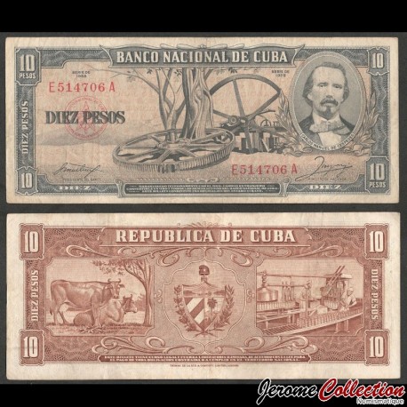 CUBA - Billet de 10 Pesos - Carlos Manuel de Céspedes - Série E - 1958 – P88b – JeromeCollection