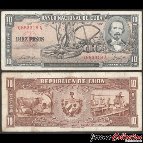 CUBA - Billet de 10 Pesos - Carlos Manuel de Céspedes - Série G - 1958 – P88b – JeromeCollection
