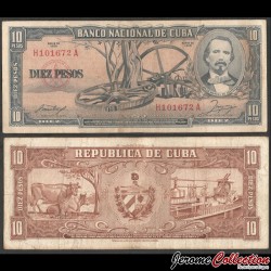 CUBA - Billet de 10 Pesos - Carlos Manuel de Céspedes - Série H - 1958 – P88b – JeromeCollection