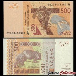COTE D'IVOIRE - BCEAO - Billet de 500 Francs - Hippopotames - A - 2022 – P119Ak – JeromeCollection