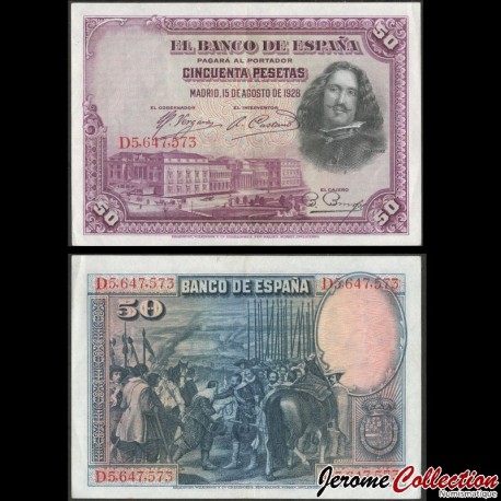 ESPAGNE - Billet de 50 Pesetas - Velázquez - Avec LETTRE - 15.08.1928 – P75b – JeromeCollection