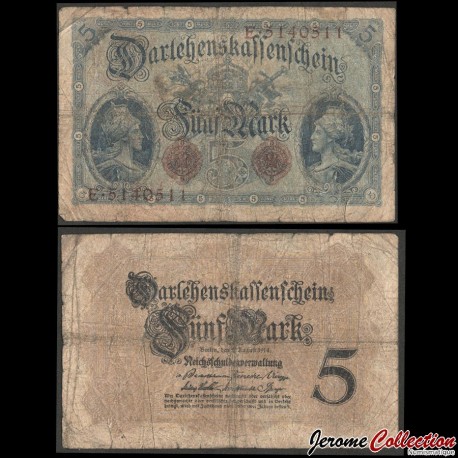 ALLEMAGNE / DARLEHENSKASSENSCHEINE - Billet de 5 Mark - 05.08.1914 – P47b – JeromeCollection