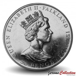 ILES MALOUINES / ILES FALKLAND - PIECE de 50 Pence - 40eme anniversaire de règne de la reine Elizabeth II - 1992