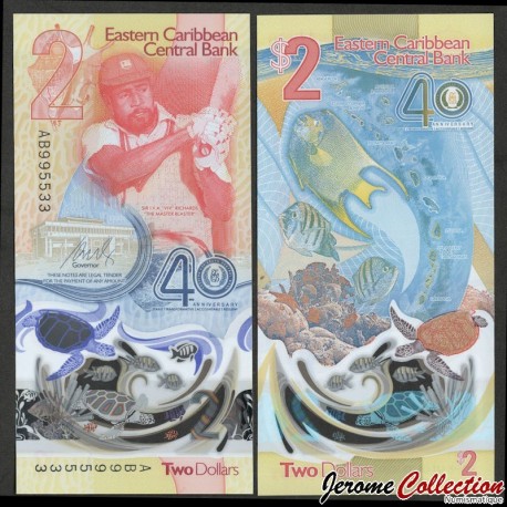 ETATS DE LA CARAIBE ORIENTALE - Billet de 2 Dollars - 40 ans de la Banque centrale des Caraïbes orientales - 2023 – P61