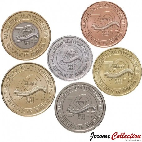 ARMENIE - SET / LOT de 6 PIECES de 10 20 50 100 200 500 DRAM - 30 Ans de la monnaie nationale - 2023 – Km325 326 327