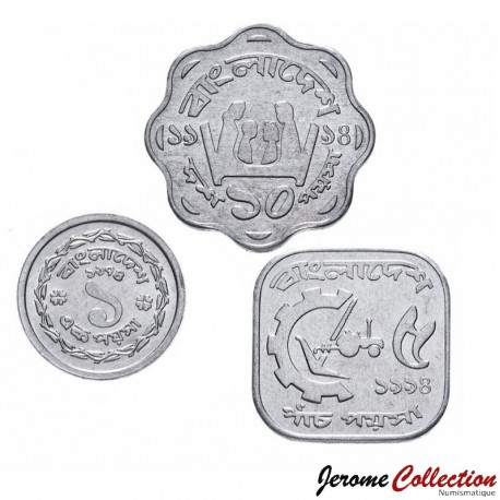 BANGLADESH - SET / LOT de 3 PIECES de 1 5 10 POISHA - 1974 1994 – Km5 10 11.2 – JeromeCollection