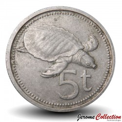 PAPOUASIE NOUVELLE GUINEE - PIECE de 5 Toea - Tortue à nez de cochon - 1975 – Km3 – JeromeCollection