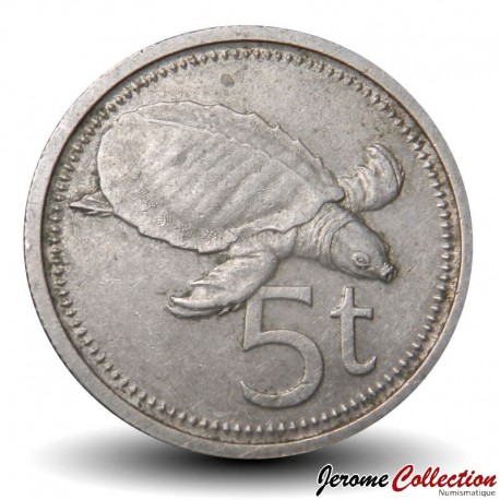 PAPOUASIE NOUVELLE GUINEE - PIECE de 5 Toea - Tortue à nez de cochon - 1975 – Km3 – JeromeCollection