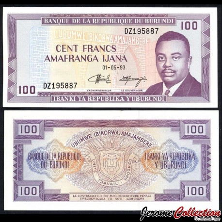 BURUNDI - Billet de 100 Francs - 1.5.1993 – P29c3 – JeromeCollection
