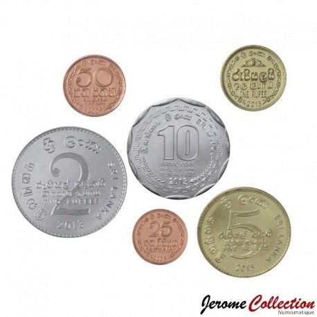 SRI LANKA - SET / LOT de 6 PIECES de 25 50 Cents 2 5 10 Roupies - 2005 / 2013 – Km135 136 141 219 220 221 –