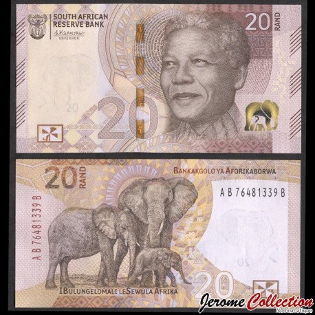 AFRIQUE DU SUD - Billet de 20 Rand - Nelson Mandela / Famille d'Elephants - 2023 – P149 – JeromeCollection