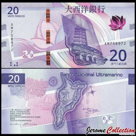 MACAO - BNU - Billet de 20 Patacas - 18.05.2020 – P91 – JeromeCollection