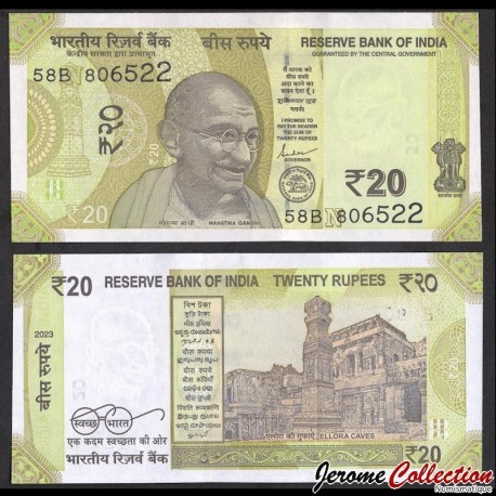 INDE - Billet de 20 Roupies - Grottes d'Ellora - Lettre N - 2023 – P110q – JeromeCollection