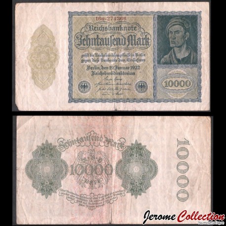 ALLEMAGNE / REICHSBANKNOTE - Billet de 10000 Mark - ALAPHANUM - 19.01.1922 – P70b – JeromeCollection