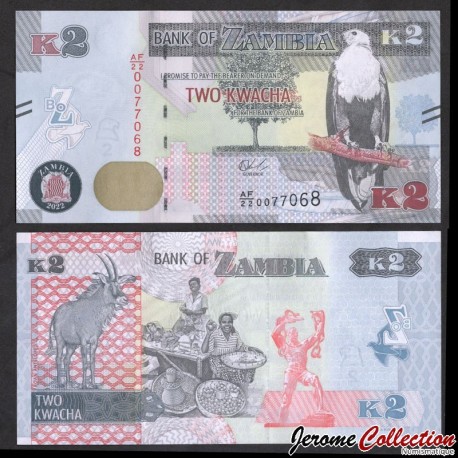 ZAMBIE - Billet de 2 Kwacha - Antilope rouanne - 2022 – P56d – JeromeCollection