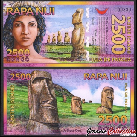 ILE DE PAQUES - RAPA NUI - Billet de 2500 Rongo - Prêtresse tribale et statues Moai - 01.12.2011 – N374535 –