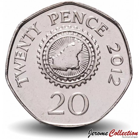 GUERNESEY (île de) - PIECE de 20 Pence - Carte de Guernesey - 2012 – Km90 – JeromeCollection