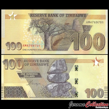 ZIMBABWE - Billet de 100 Dollars - Baobab / Ruines du Grand Zimbabwe - 2023 – P106b – JeromeCollection