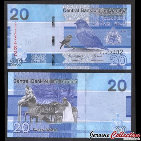 GAMBIE - Billet de 20 Dalasis - Oiseau Amarante pointé - 2023 – P39c – JeromeCollection