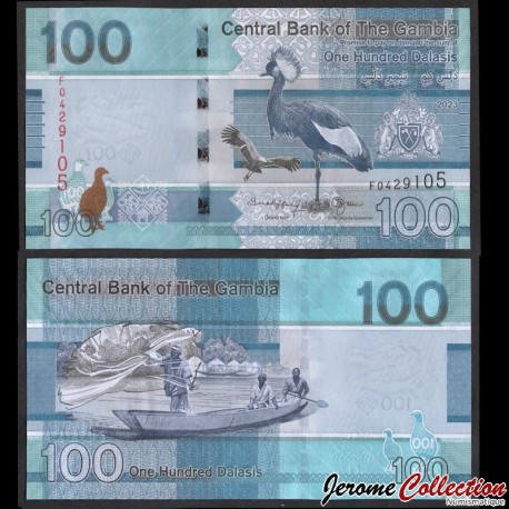 GAMBIE - Billet de 100 Dalasis - Oiseaux Grues couronnées - 2023 – P41c – JeromeCollection