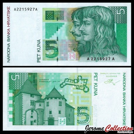 CROATIE - Billet de 5 Kuna - Frankopan et Zrinski - 1993 – P28 – JeromeCollection