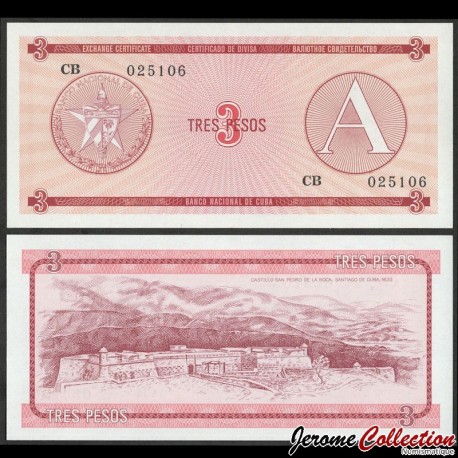 CUBA - Billet de 3 Pesos - A - Château San Pedro de la Roca - 1985 – Pfx2 – JeromeCollection