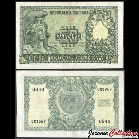 ITALIE - Billet de 50 Lire - Italia Elmata - 31.12.1951 – P96f – JeromeCollection