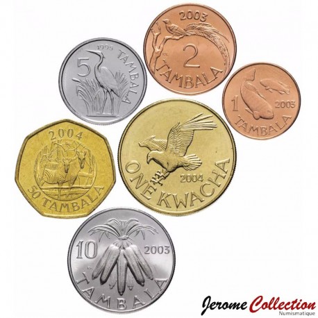 MALAWI - SET / LOT de 6 PIECES de 1 2 5 10 50 Tambala 1 Kwacha - 1995 / 2004 – Km27 32 33a 34a 65 66 – JeromeCollection