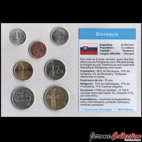 SLOVAQUIE - SET / LOT de 7 PIECES de 10 20 50 Halierov 1 2 5 10 Koruna - 1994 / 2006 [Blister] – Km11 12 13 14 17 18 35