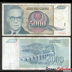 YOUGOSLAVIE - Billet de 5000 Dinara - Ivo Andrić - 1992