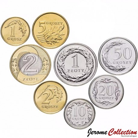 POLOGNE - SET / LOT de 8 PIECES - 1 2 5 10 20 50 Groszy 1 2 Zloty - 2007 / 2018 – Y283 284 972 973 923 924 –