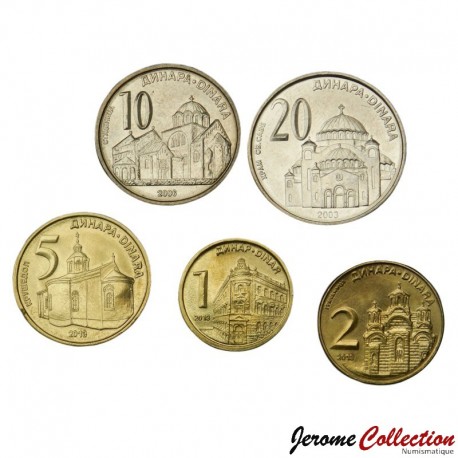 SERBIE - SET / LOT de 5 PIECES - 1 2 5 10 20 Dinara - 2003 / 2013 – Km38 41 54 55 56 – JeromeCollection
